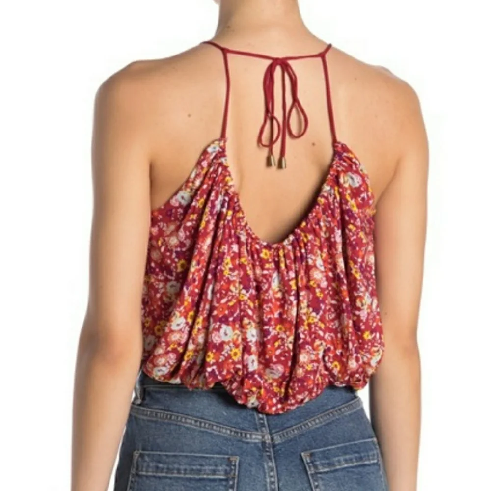 Free People Daisy Babe Crop Bubble Halter Tie Top Large NWOT - Picture 2 of 11